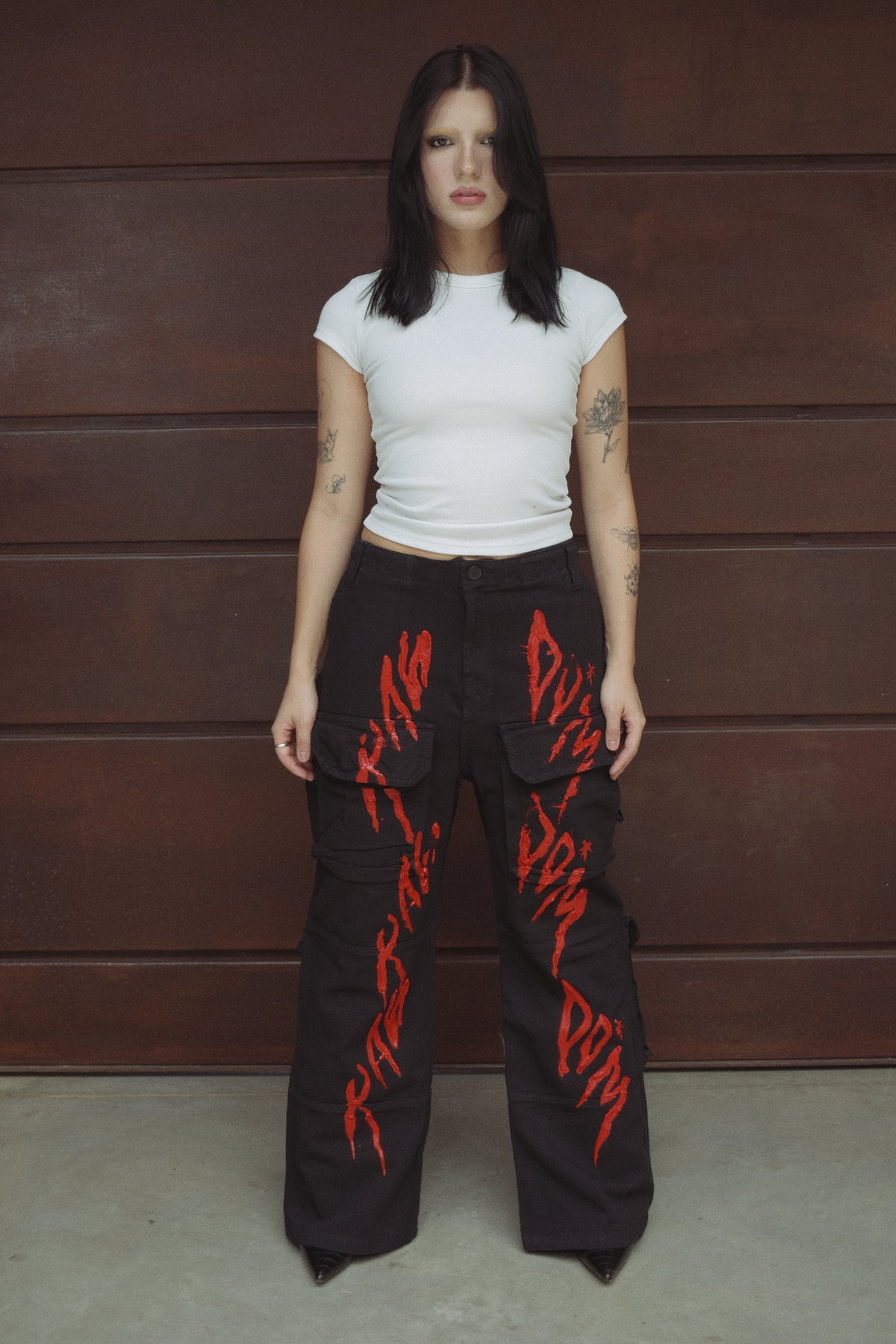 BLACK AND RED CARGO PANTS