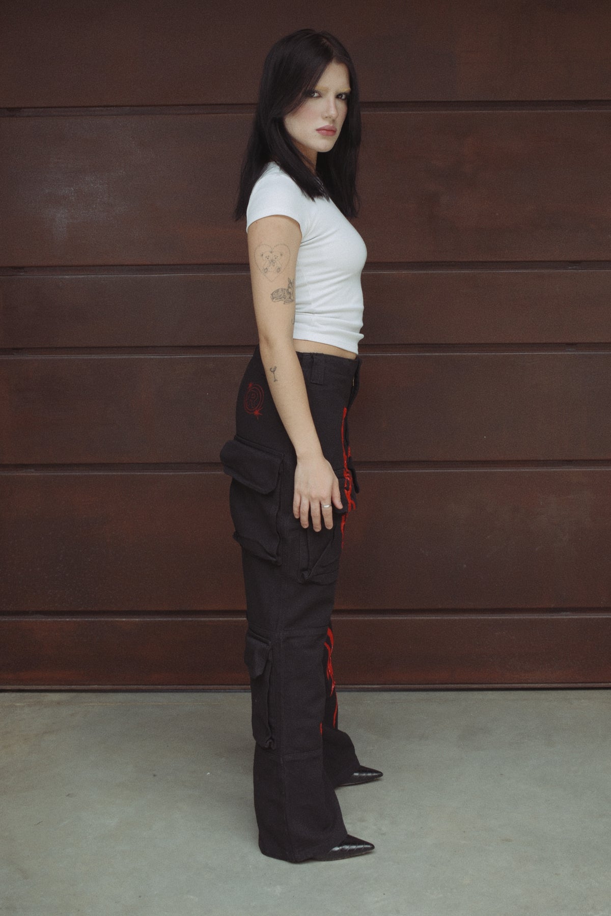 BLACK AND RED CARGO PANTS