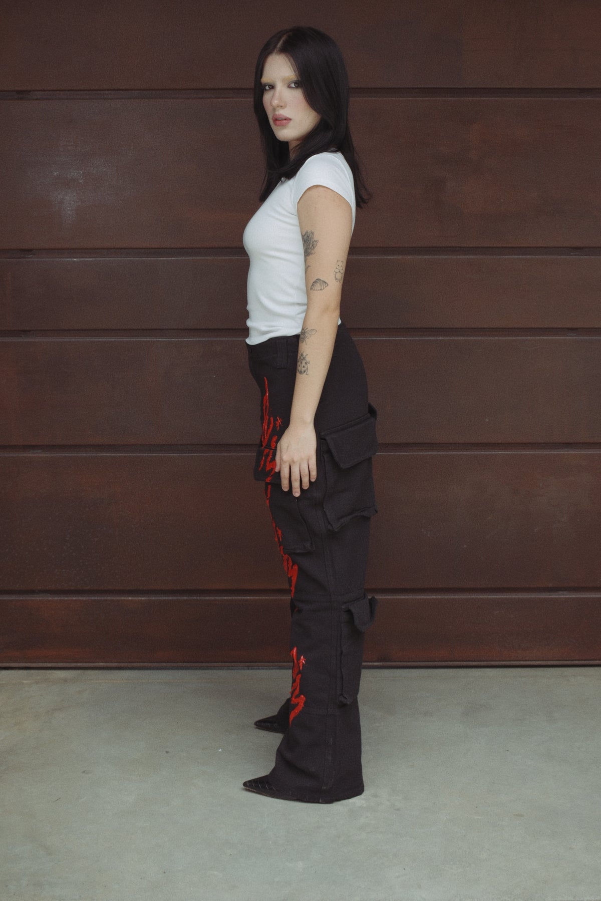 BLACK AND RED CARGO PANTS