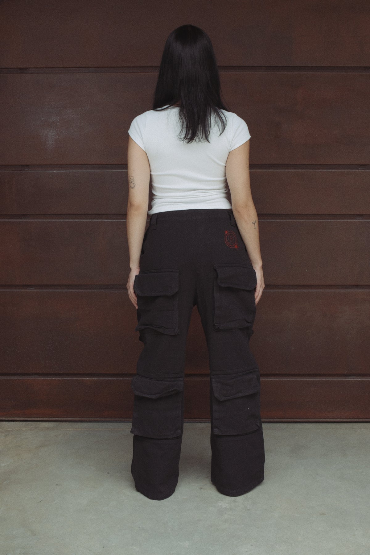 BLACK AND RED CARGO PANTS